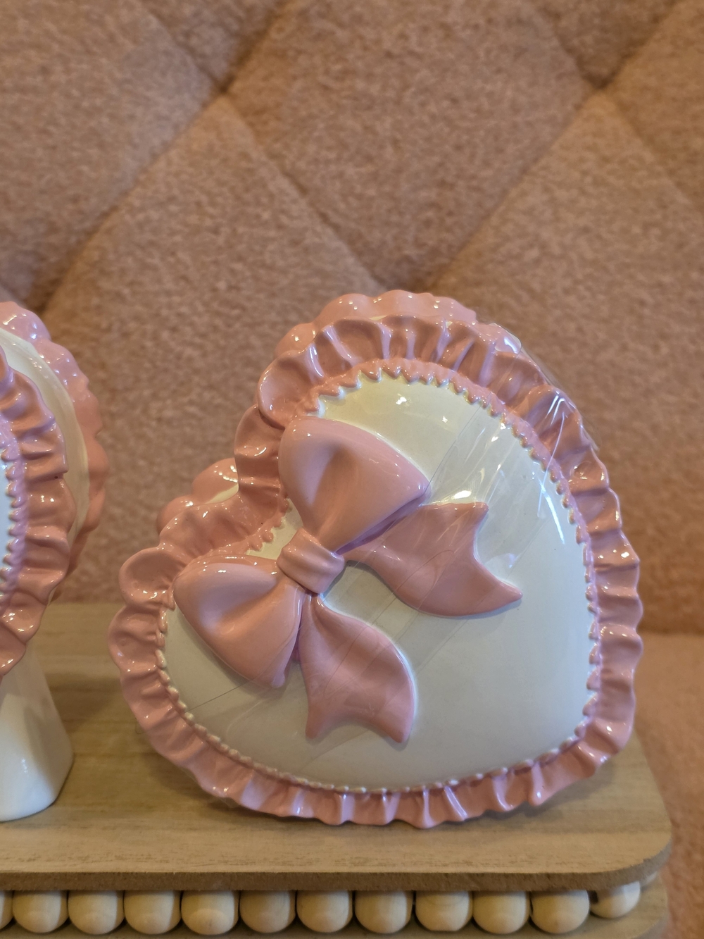 Pink Heart Bow Ceramic Soap Dispenser & Heart Dish With Lid Set - Picture 5 of 10